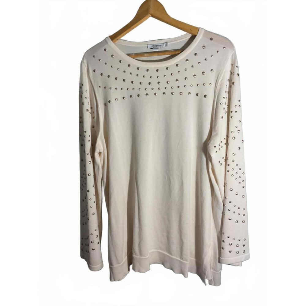 Chico's Cream Long Sleeve Sweater with Studded Design XL
